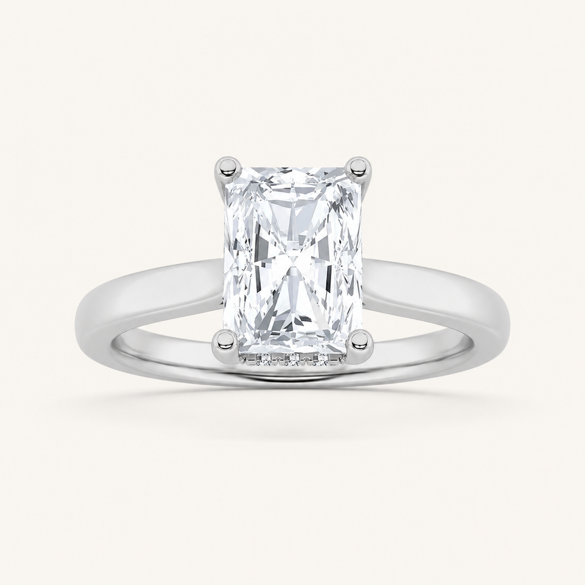 1CT Radiant Cut Lab Grown Diamond Hidden Halo Cathedral Shank Engagement Ring