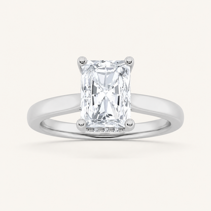 1CT Radiant Cut Lab Grown Diamond Hidden Halo Cathedral Shank Engagement Ring