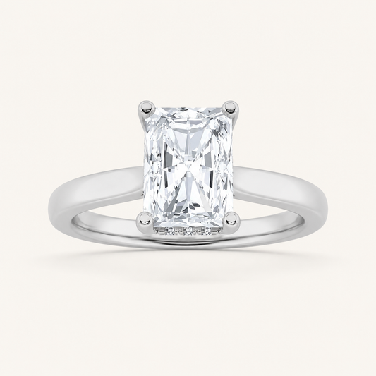 1CT Radiant Cut Lab Grown Diamond Hidden Halo Cathedral Shank Engagement Ring
