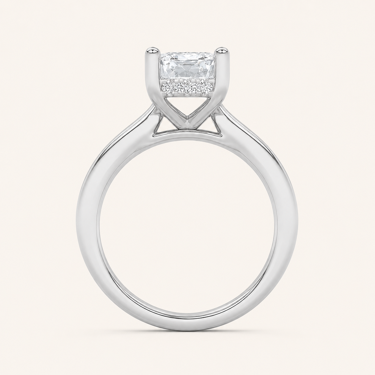 1CT Radiant Cut Lab Grown Diamond Hidden Halo Cathedral Shank Engagement Ring