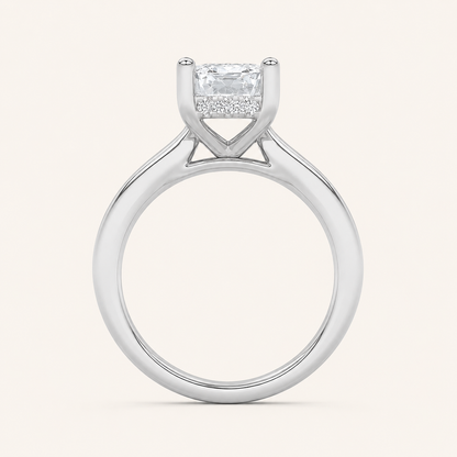 1CT Radiant Cut Lab Grown Diamond Hidden Halo Cathedral Shank Engagement Ring