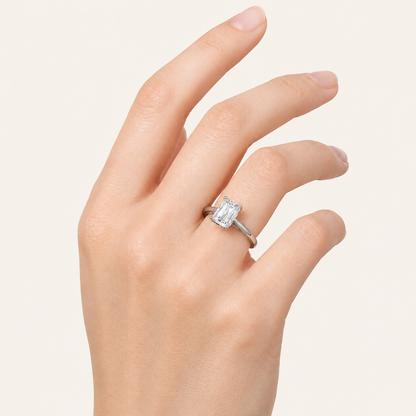 1CT Radiant Cut Lab Grown Diamond Hidden Halo Cathedral Shank Engagement Ring