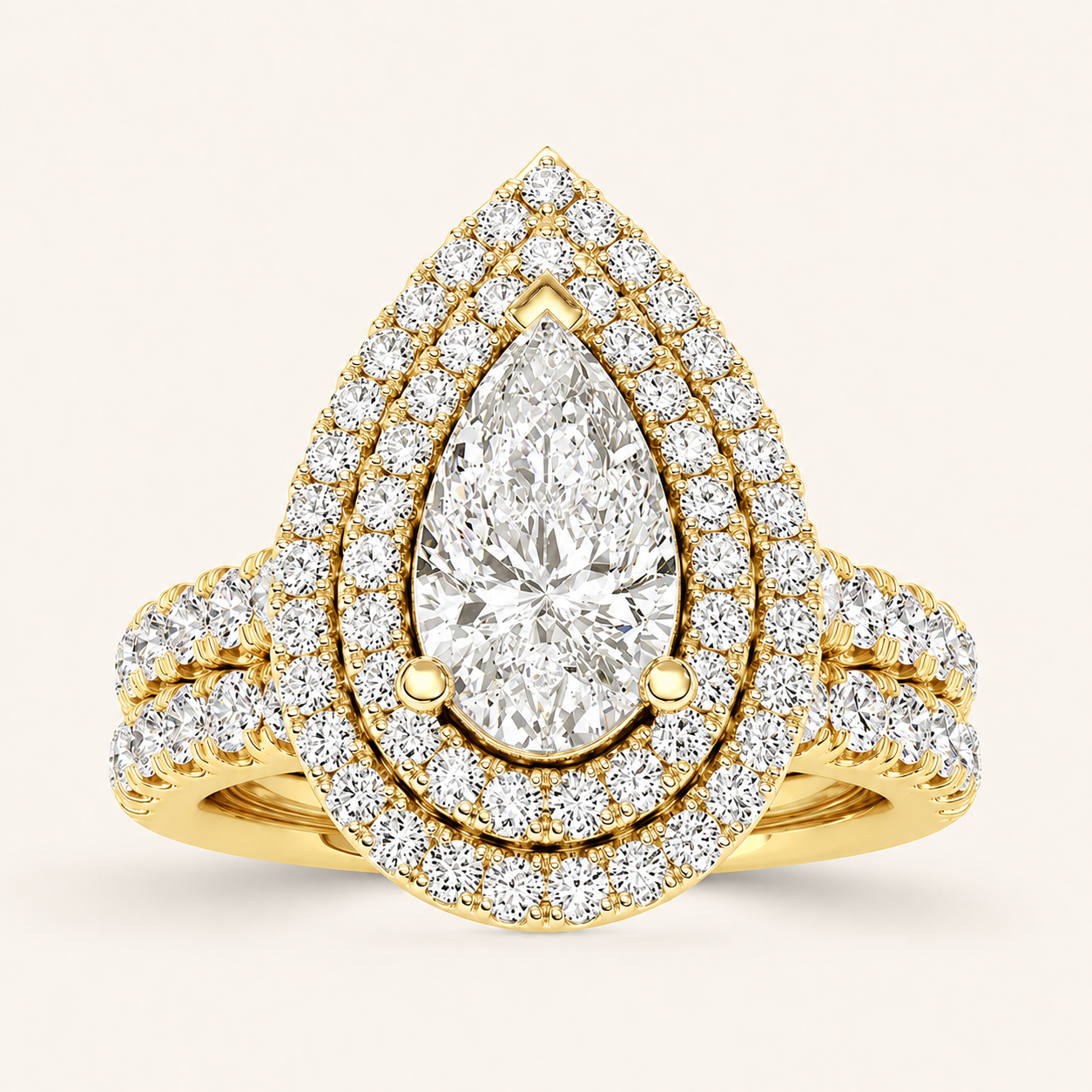 2 CT Pear Cut Lab Grown Diamond Bridal Set Ring