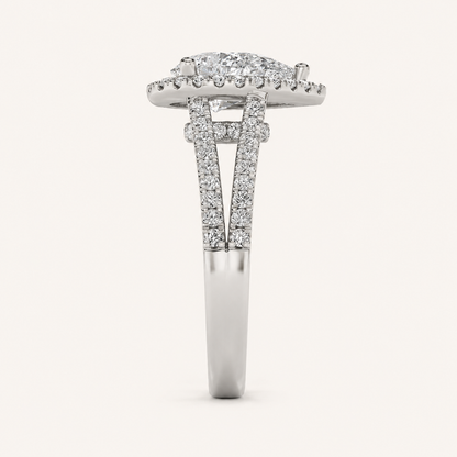 2 CT Pear Cut Lab Grown Diamond Split Shank Halo Ring