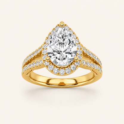 2 CT Pear Cut Lab Grown Diamond Split Shank Halo Ring