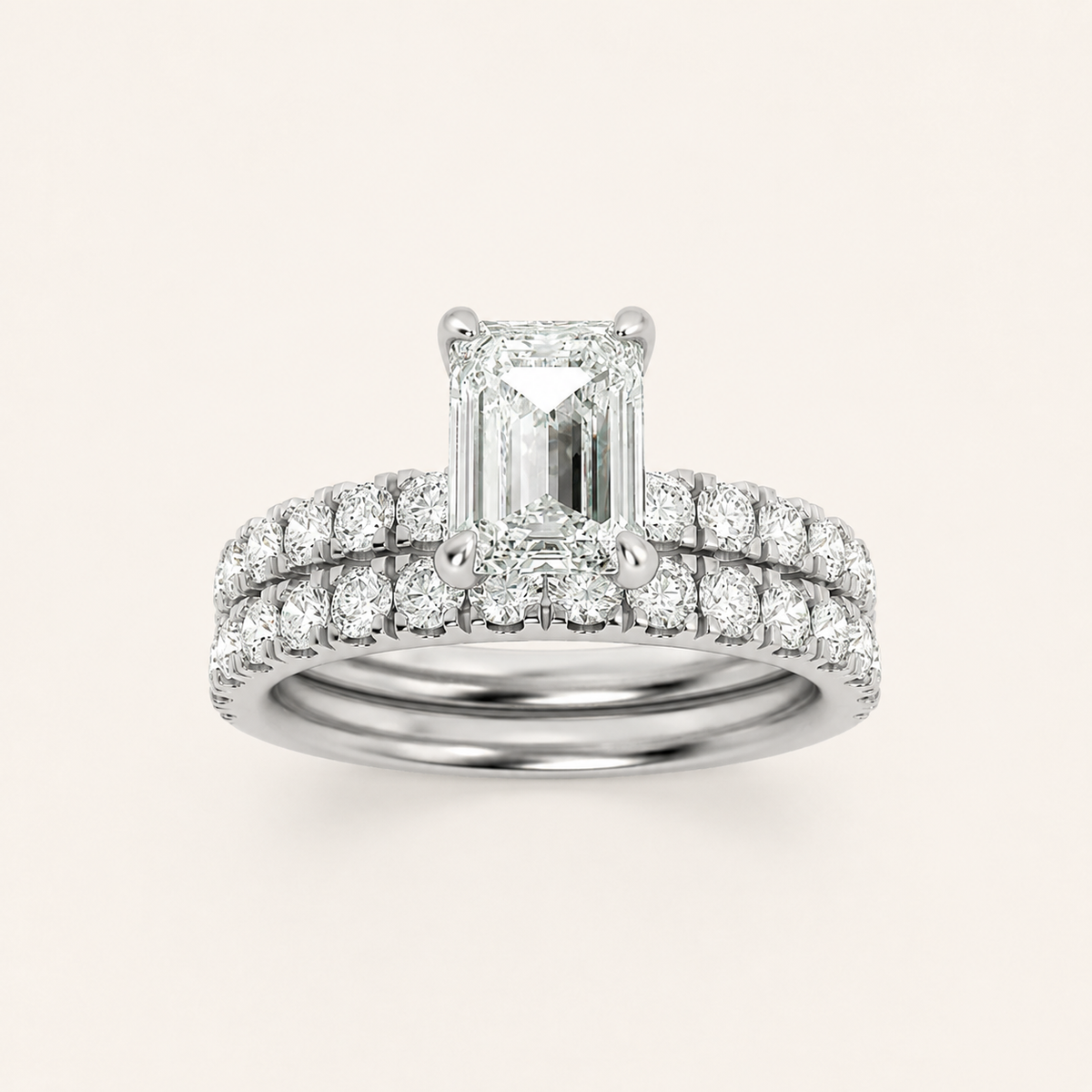 2CT Emerald Cut Lab Grown Diamond Classic Accented Set With Band