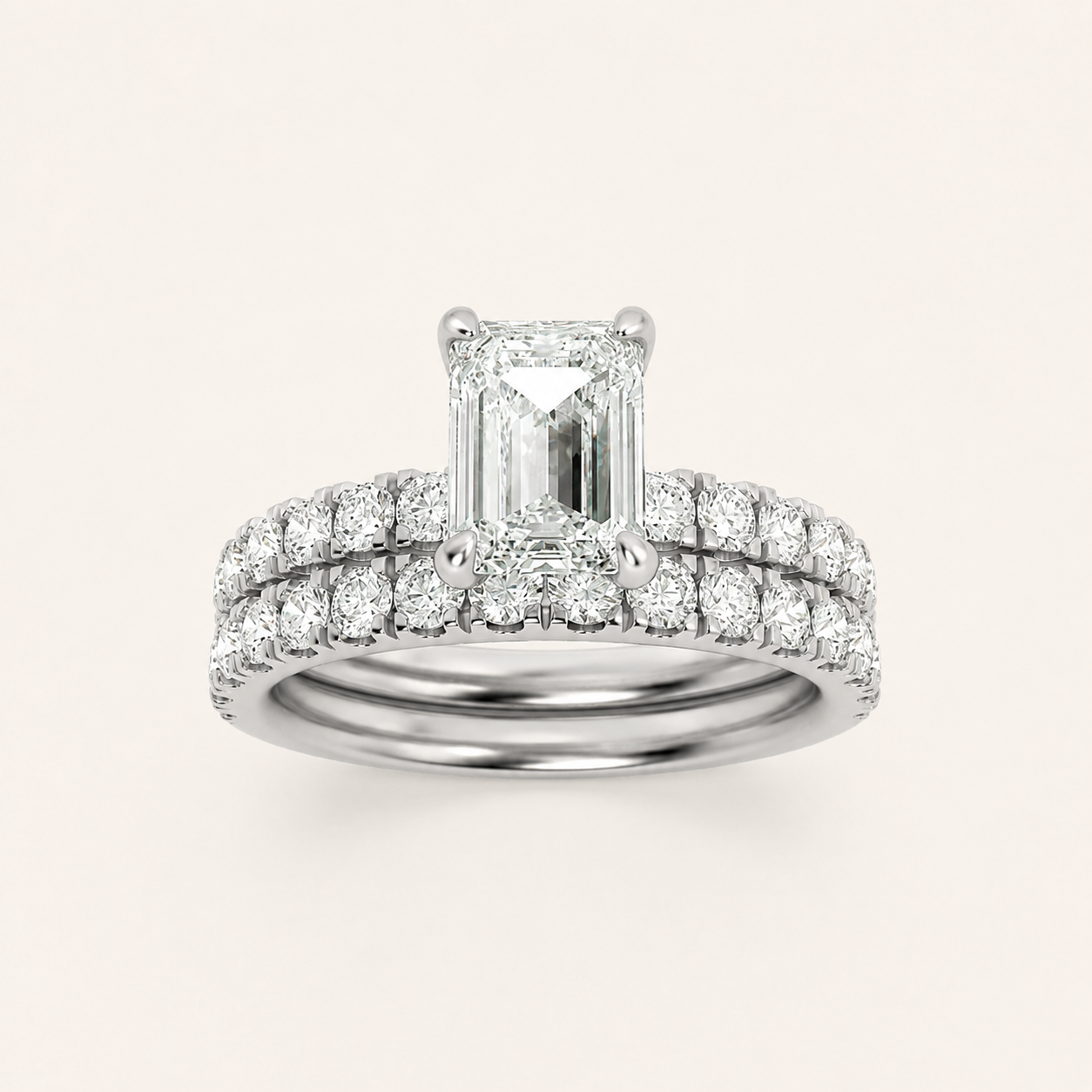 2CT Emerald Cut Lab Grown Diamond Classic Accented Set With Band