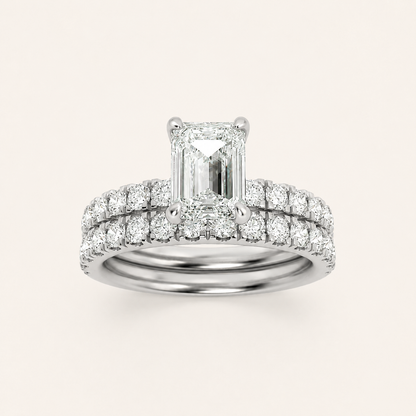 2CT Emerald Cut Lab Grown Diamond Classic Accented Set With Band