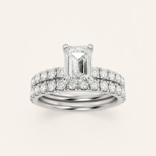 2CT Emerald Cut Lab Grown Diamond Classic Accented Set With Band