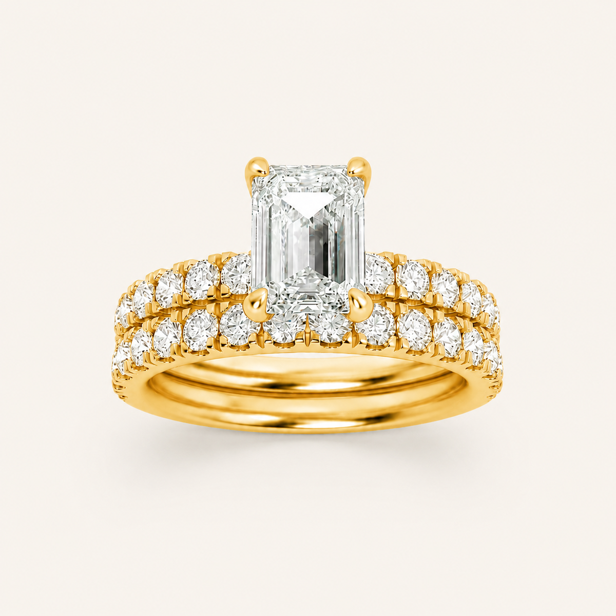 2CT Emerald Cut Lab Grown Diamond Classic Accented Set With Band