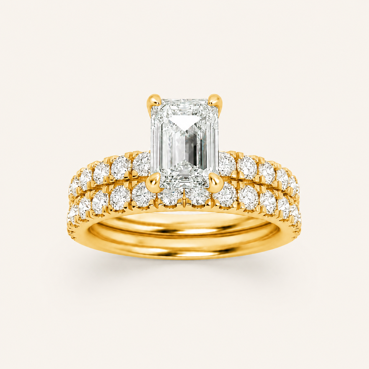 2CT Emerald Cut Lab Grown Diamond Classic Accented Set With Band