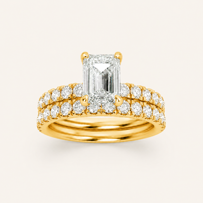 2CT Emerald Cut Lab Grown Diamond Classic Accented Set With Band