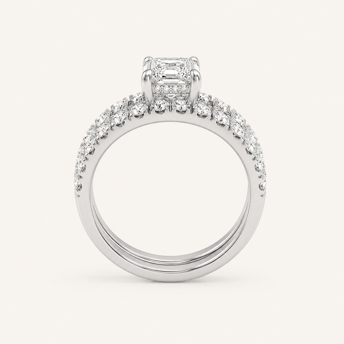 2CT Emerald Cut Lab Grown Diamond Classic Accented Set With Band