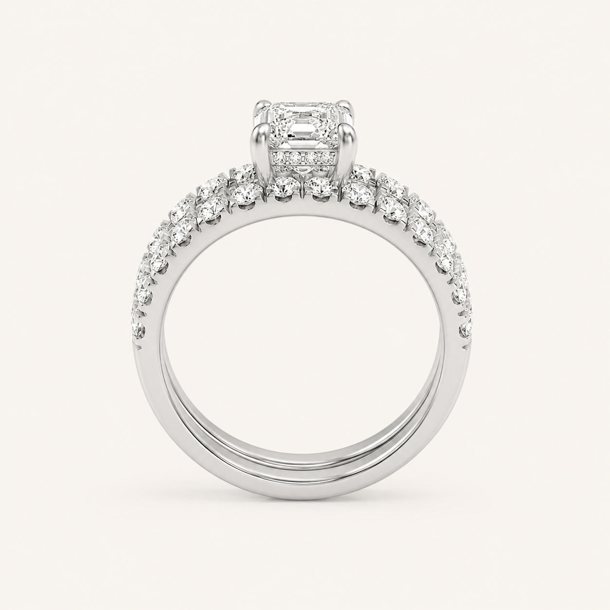 2CT Emerald Cut Lab Grown Diamond Classic Accented Set With Band