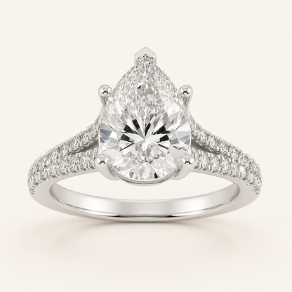 2CT Pear Cut Lab Grown Diamond Split Shank Trellis Engagement Ring