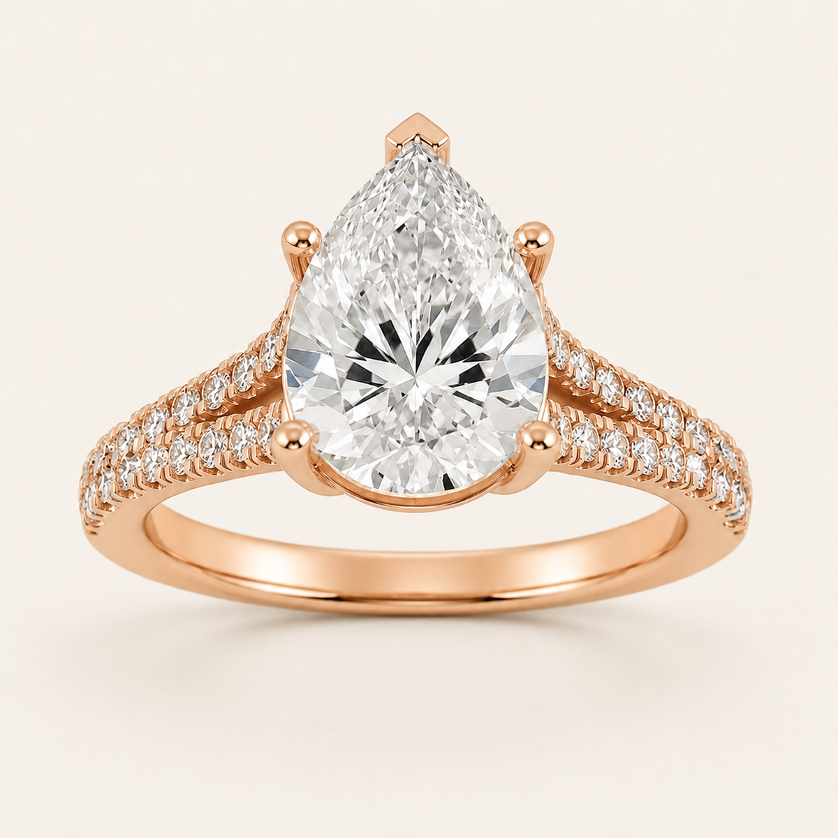 2CT Pear Cut Lab Grown Diamond Split Shank Trellis Engagement Ring