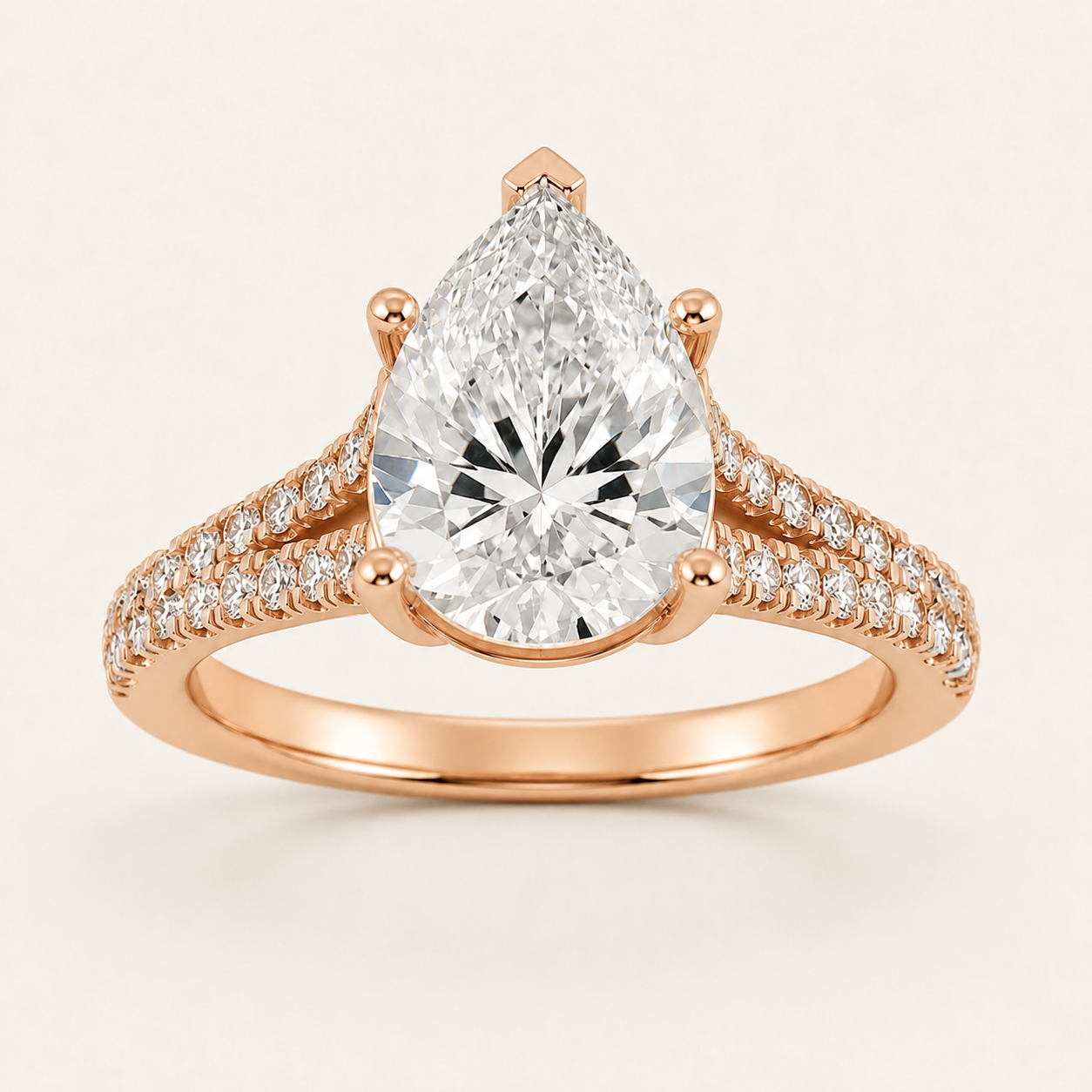2CT Pear Cut Lab Grown Diamond Split Shank Trellis Engagement Ring