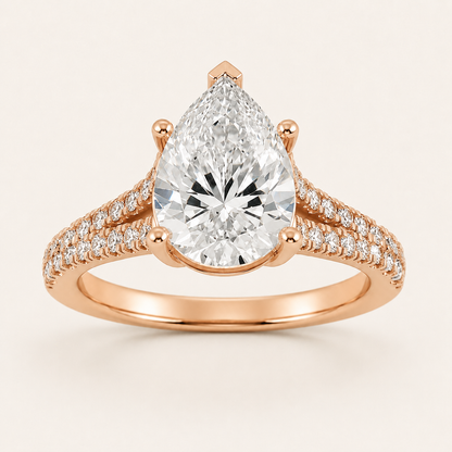 2CT Pear Cut Lab Grown Diamond Split Shank Trellis Engagement Ring