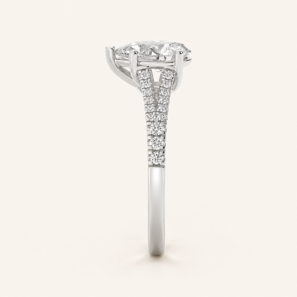 2CT Pear Cut Lab Grown Diamond Split Shank Trellis Engagement Ring