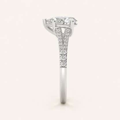 2CT Pear Cut Lab Grown Diamond Split Shank Trellis Engagement Ring