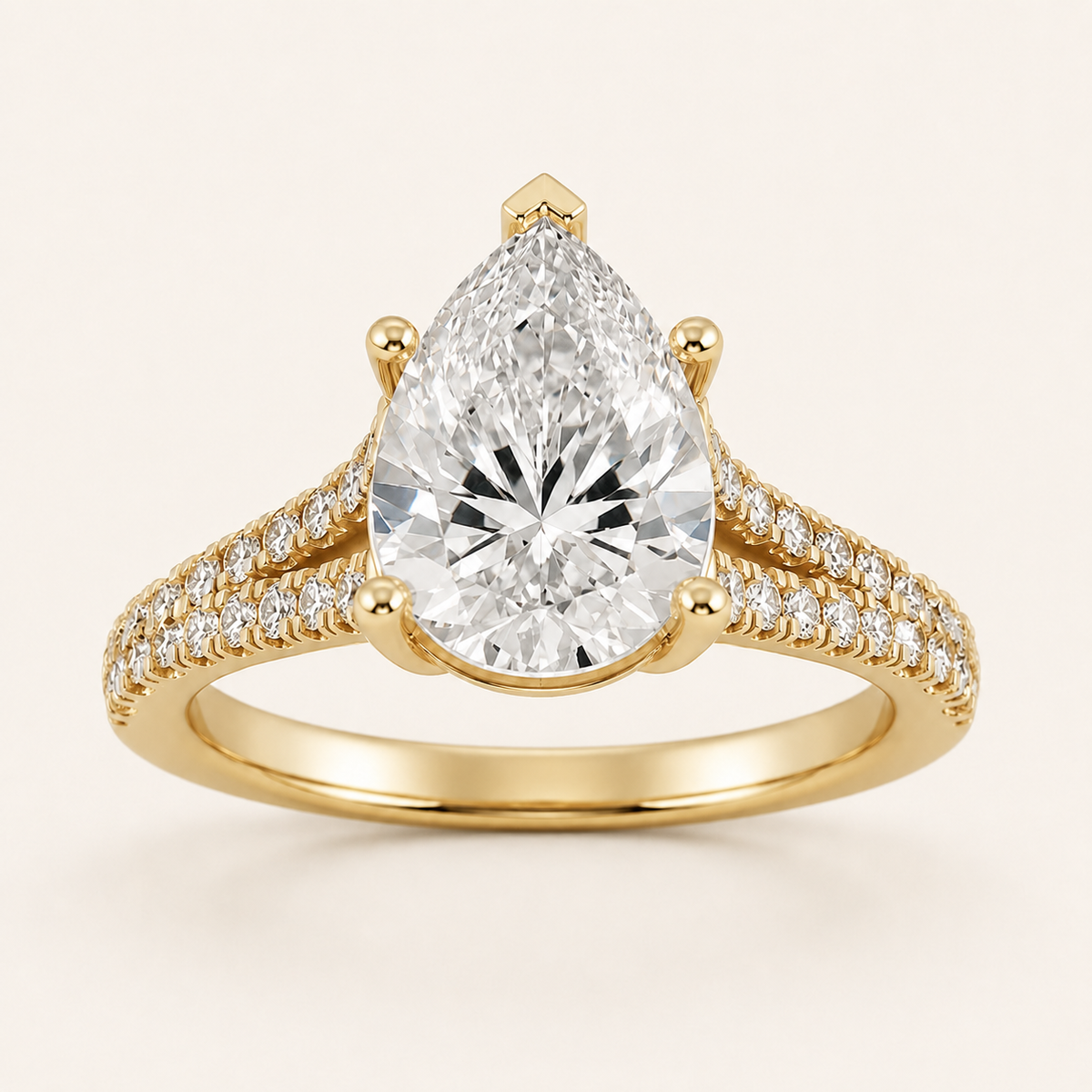 2CT Pear Cut Lab Grown Diamond Split Shank Trellis Engagement Ring