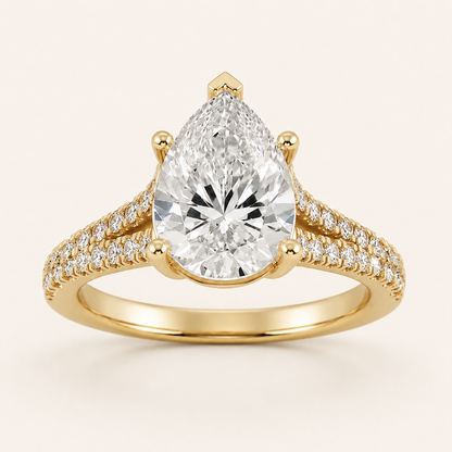 2CT Pear Cut Lab Grown Diamond Split Shank Trellis Engagement Ring