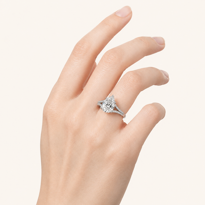 2CT Pear Cut Lab Grown Diamond Split Shank Trellis Engagement Ring