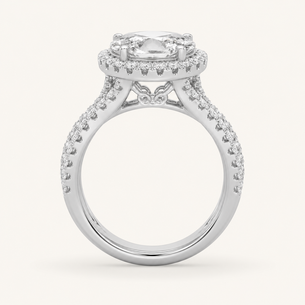 3 CT Oval Cut Lab Grown Diamond Split Shank Halo Ring