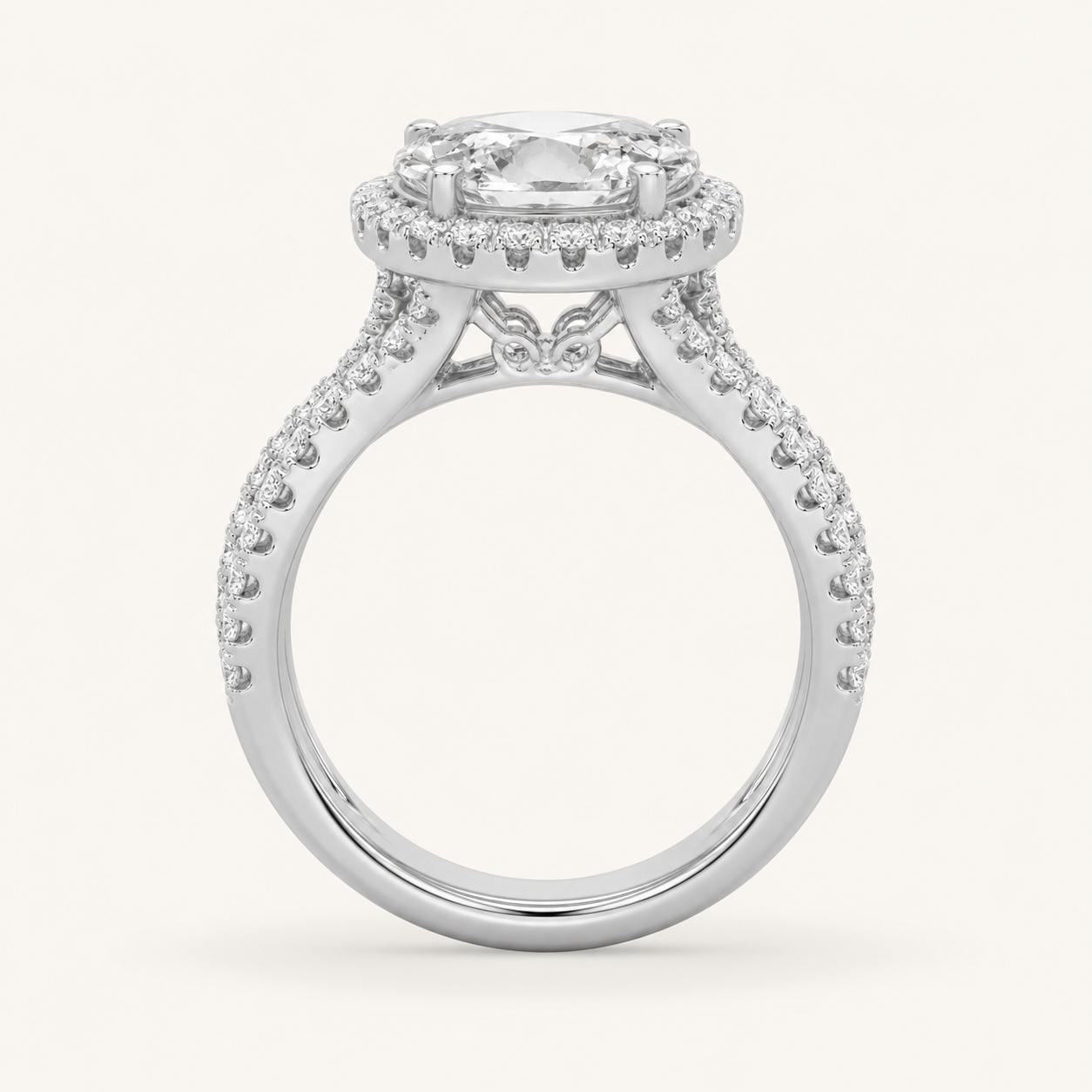 3 CT Oval Cut Lab Grown Diamond Split Shank Halo Ring