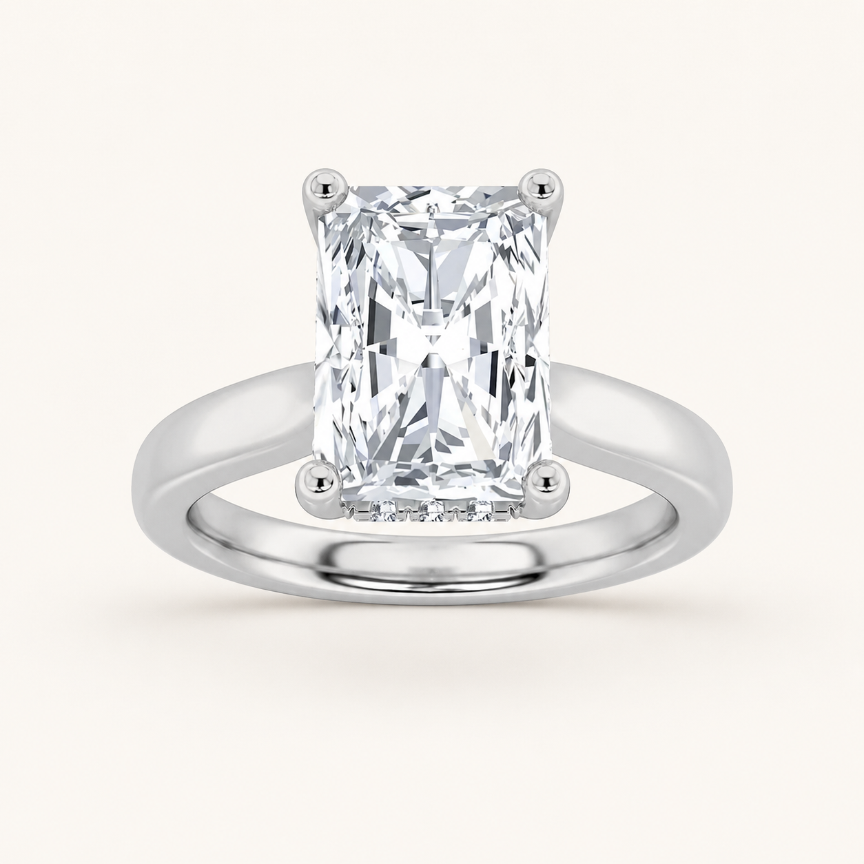 1CT Radiant Cut Lab Grown Diamond Hidden Halo Cathedral Shank Engagement Ring