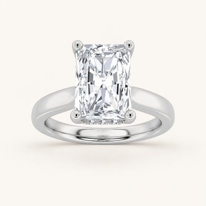 1CT Radiant Cut Lab Grown Diamond Hidden Halo Cathedral Shank Engagement Ring