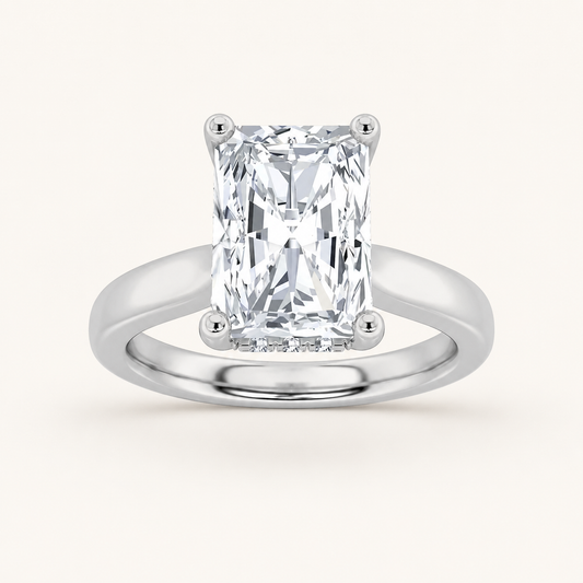1CT Radiant Cut Lab Grown Diamond Hidden Halo Cathedral Shank Engagement Ring
