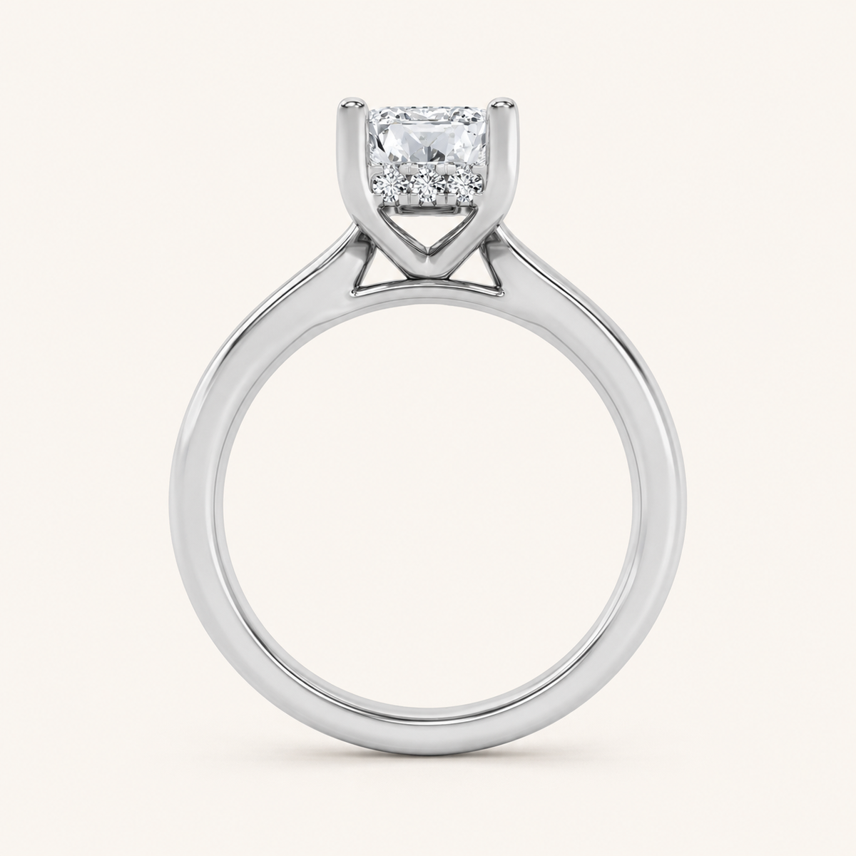 1CT Radiant Cut Lab Grown Diamond Hidden Halo Cathedral Shank Engagement Ring