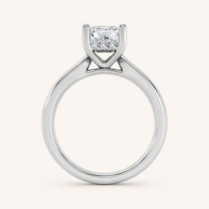 1CT Radiant Cut Lab Grown Diamond Hidden Halo Cathedral Shank Engagement Ring
