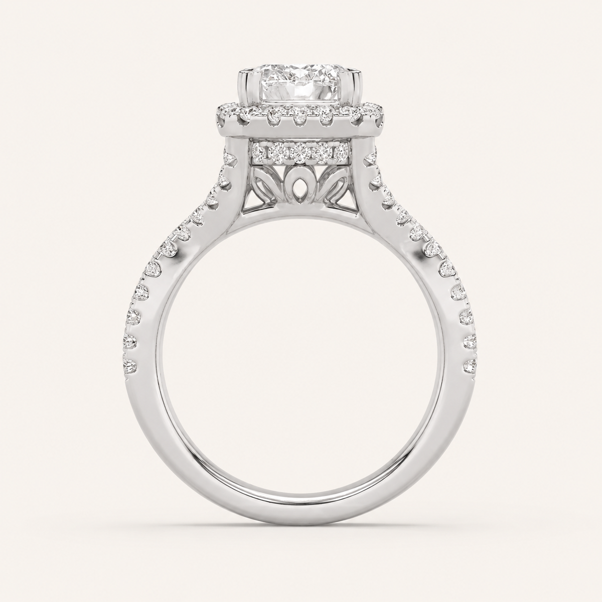 3 CT Emerald Cut Lab Grown Diamond Split shank Halo Ring