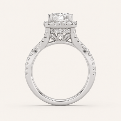3 CT Emerald Cut Lab Grown Diamond Split shank Halo Ring
