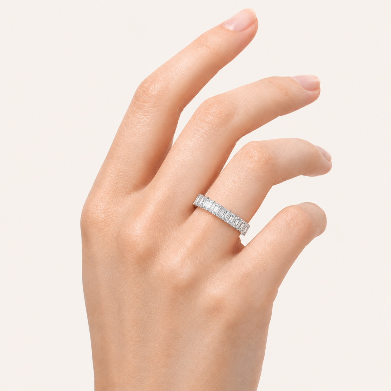 2.5CT Emerald Cut Lab Grown Diamond Split Prong Eternity Ring