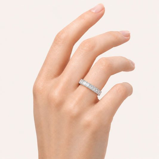 2.5CT Emerald Cut Lab Grown Diamond Split Prong Eternity Ring