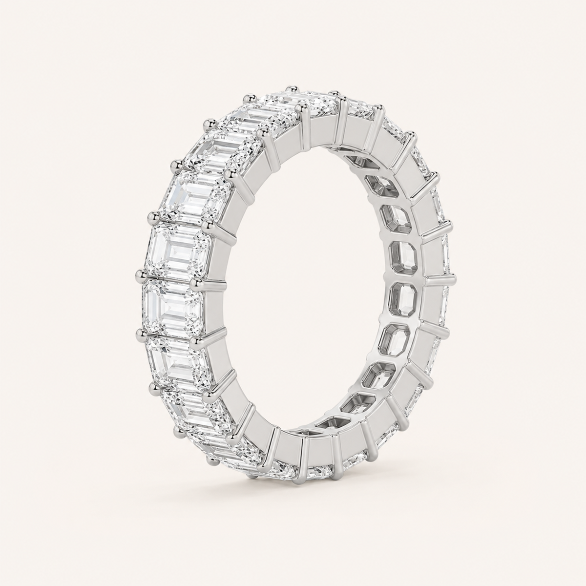 2.5CT Emerald Cut Lab Grown Diamond Split Prong Eternity Ring