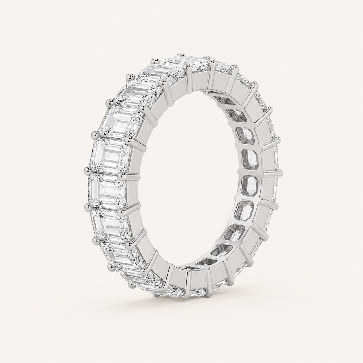2.5CT Emerald Cut Lab Grown Diamond Split Prong Eternity Ring