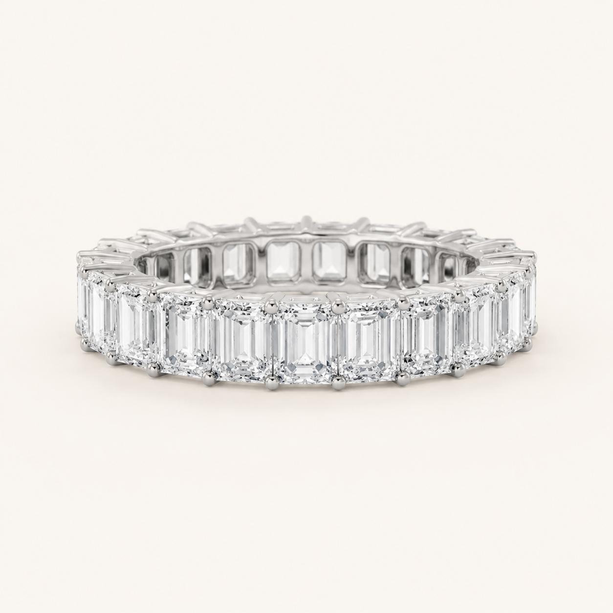 2.5CT Emerald Cut Lab Grown Diamond Split Prong Eternity Ring