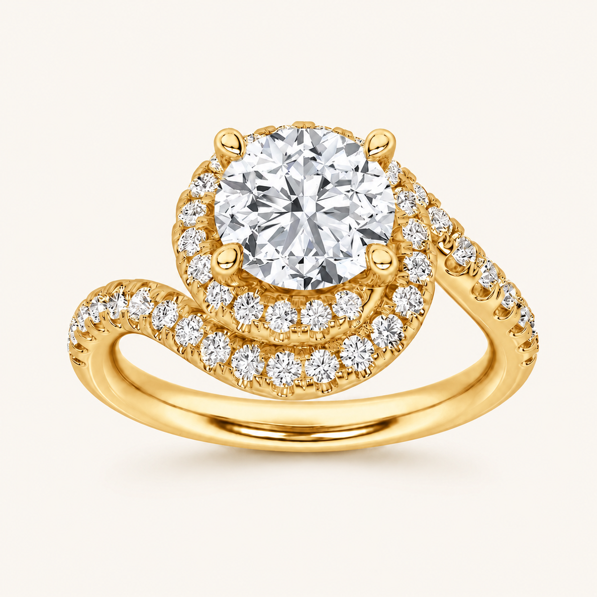 2CT Round Cut Lab Grown Diamond Swirl Accented Engagement Ring