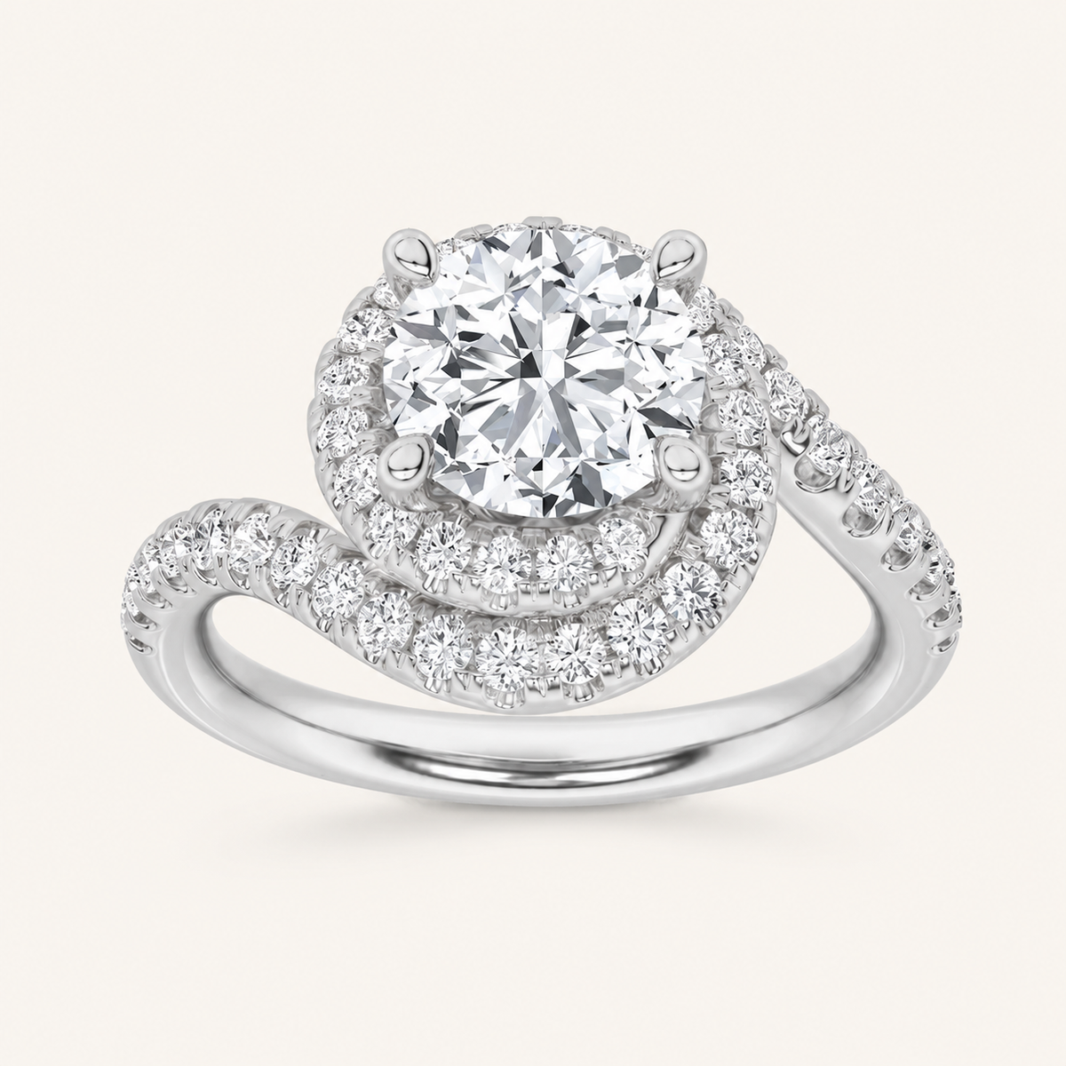 2CT Round Cut Lab Grown Diamond Swirl Accented Engagement Ring