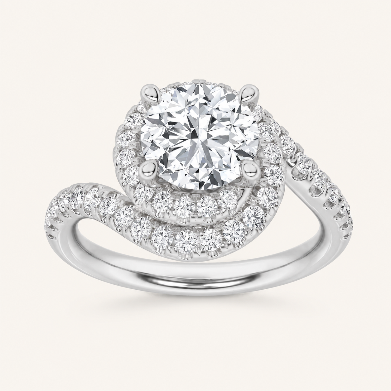 2CT Round Cut Lab Grown Diamond Swirl Accented Engagement Ring