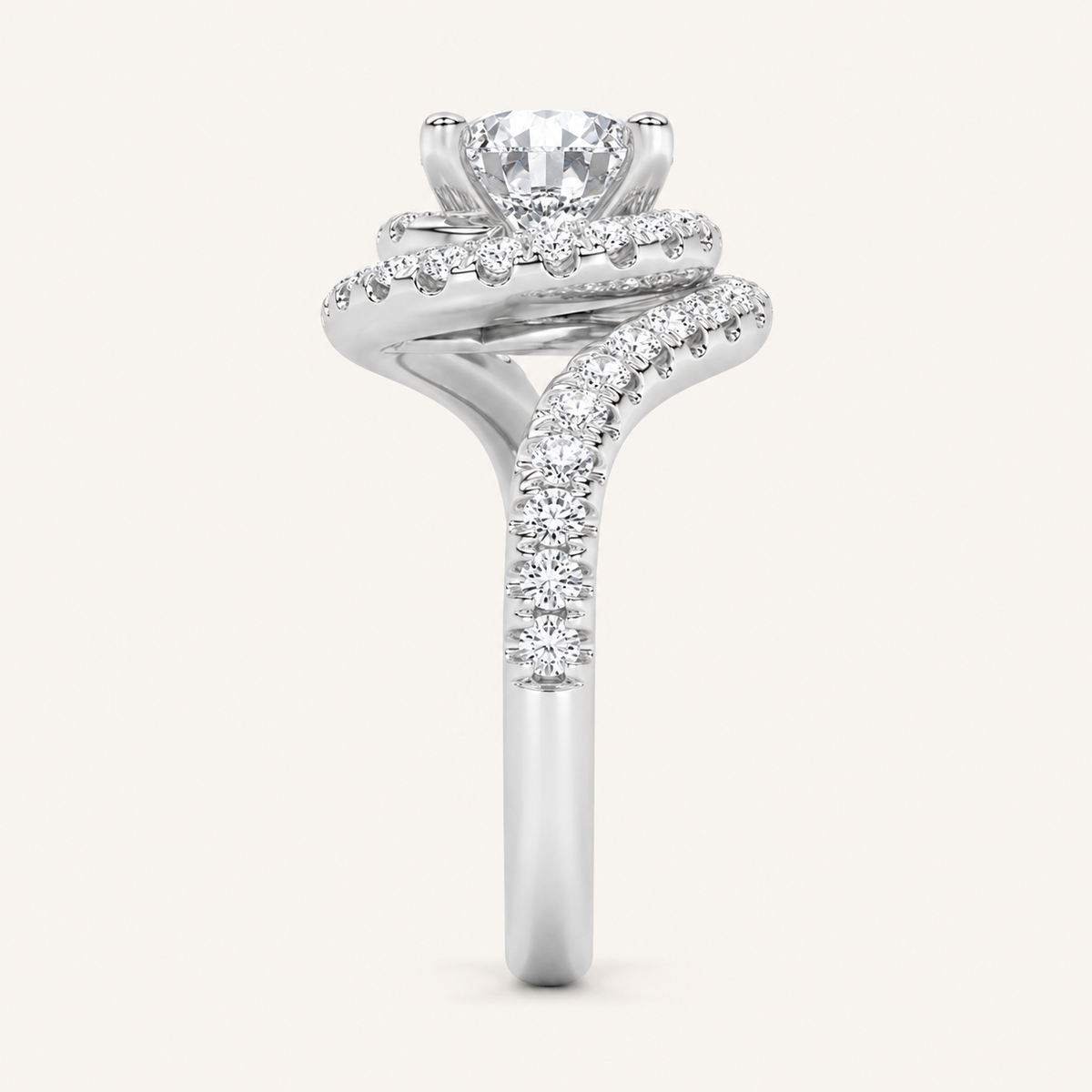 2CT Round Cut Lab Grown Diamond Swirl Accented Engagement Ring