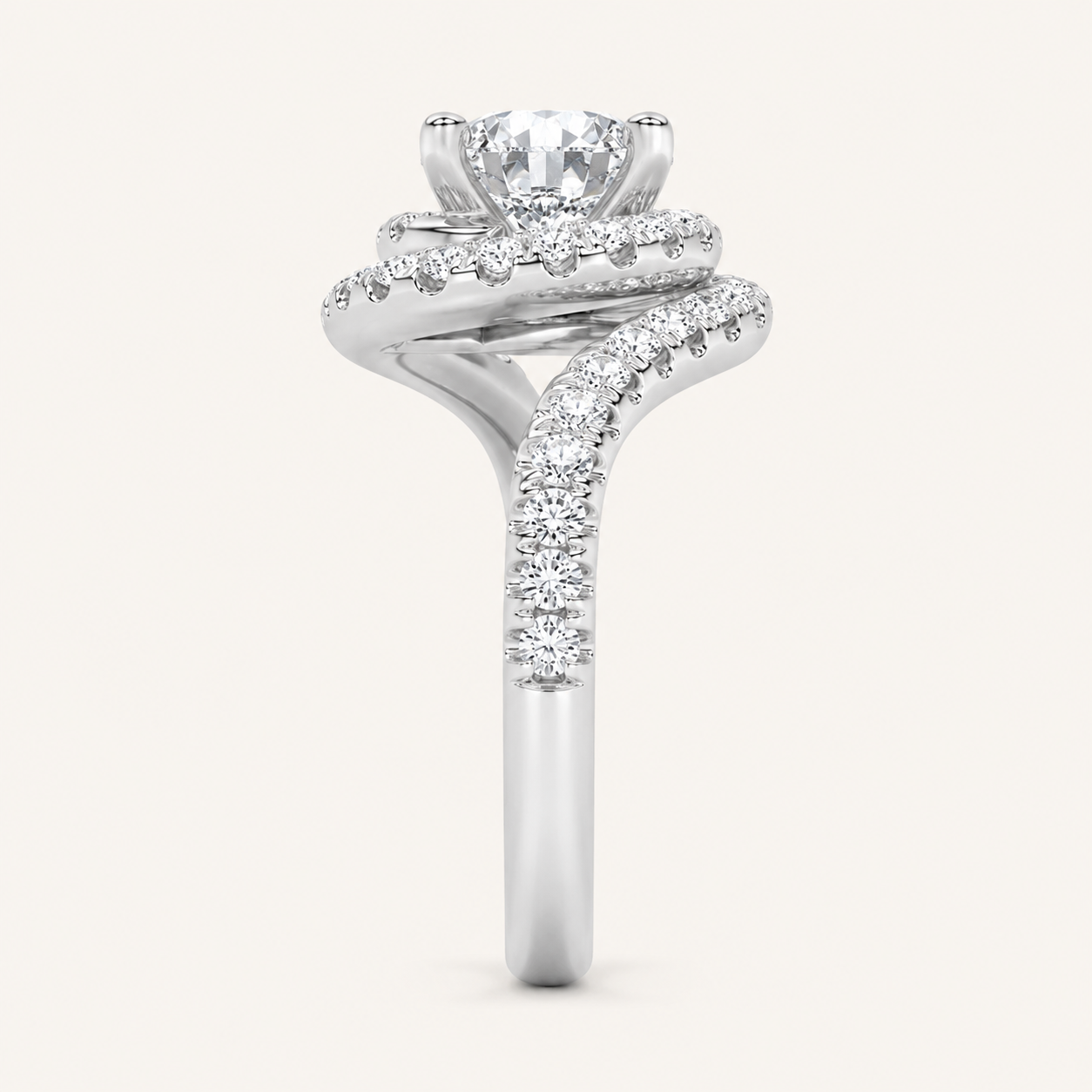 2CT Round Cut Lab Grown Diamond Swirl Accented Engagement Ring