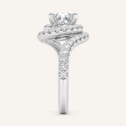 2CT Round Cut Lab Grown Diamond Swirl Accented Engagement Ring