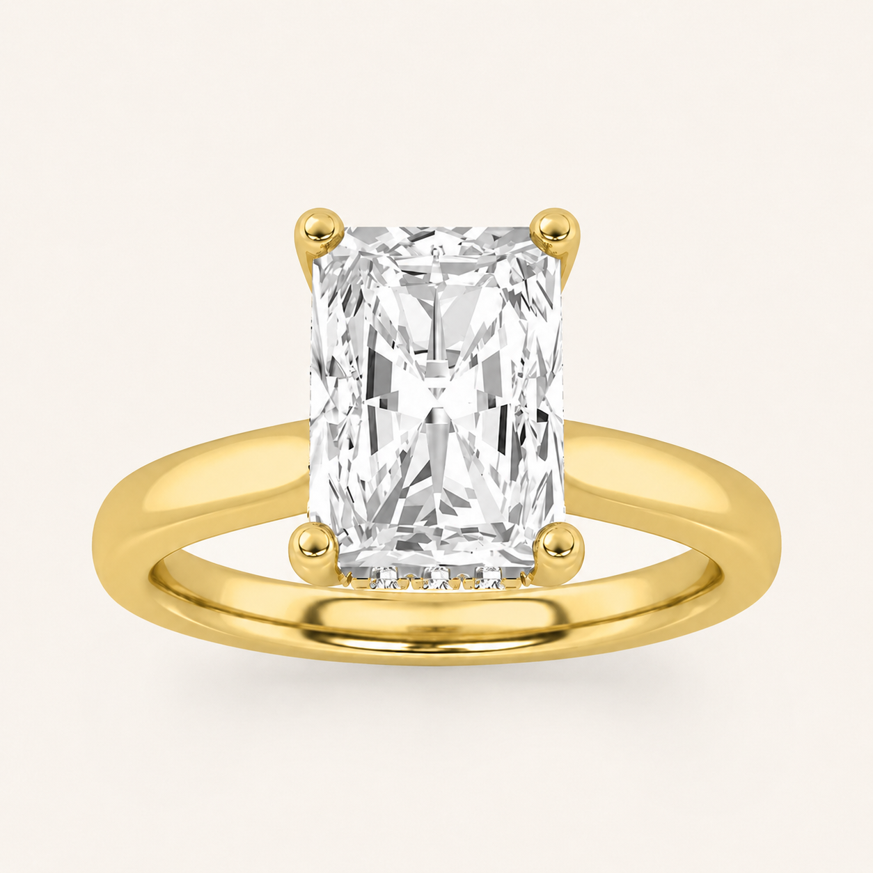 3.00 CT Radiant Cut Lab Grown Diamond Cathedral Shank Solitaire Ring