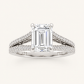 2CT Emerald Cut Lab Grown Diamond Split Shank Accented Engagement Ring