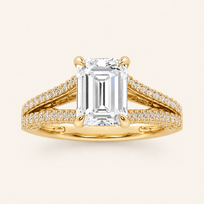 2CT Emerald Cut Lab Grown Diamond Split Shank Accented Engagement Ring